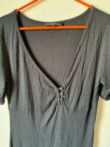 Chic V-Neck Button Detail Black Dress