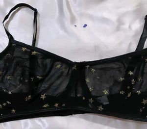 Black Star Print Sheer Bra