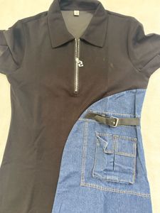Black and Denim Color Block Dress