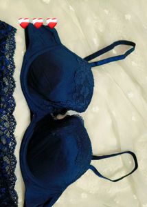 Elegant Navy Lace Bra &amp; Panty Set