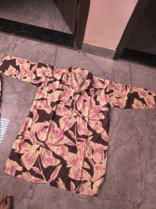 Floral Print Button-Up Tunic Shirt