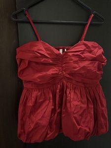 Chic Ruched Red Bubble Top