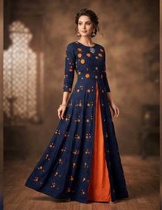 Stunning Navy Blue Embroidered Gown