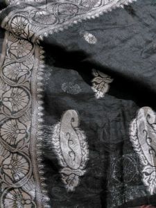 Black Saree with Silver Border