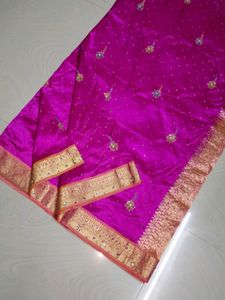 Pink &amp; Gold Embellished Sari