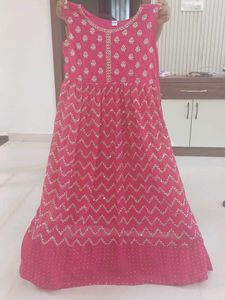 Stunning Pink Embellished Anarkali Gown with sleev
