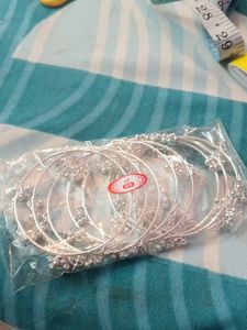 Silver Tone Beaded Bangles Set