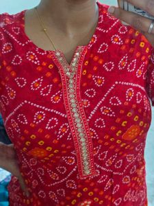 Vibrant Red Bandhani Kurta Set with Dupatta