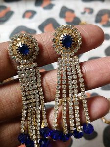 Elegant Crystal &amp; Sapphire Dangle Earrings