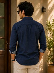 Men's Navy Blue Printed Casual Shirt
