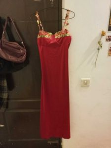 Red Satin Trim Dress