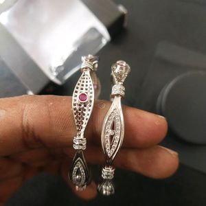 Sterling Pure Silver CZ  Rhodium Bangles 1 Pair