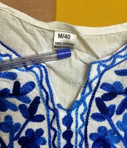 white embroidery kurta womens