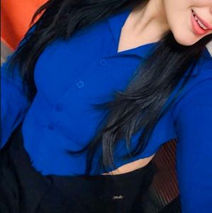 Blue Ribbed Cropped Blouse