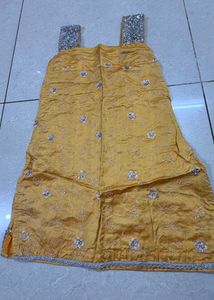 Golden yellow designer embroidery sharara