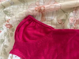 Pink Short Sleeve Top with Lace Trim
