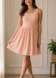 Peach Lace Fit & Flare Dress