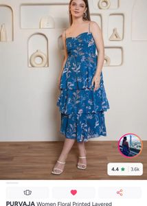Chic Blue Floral Tiered Midi Dress