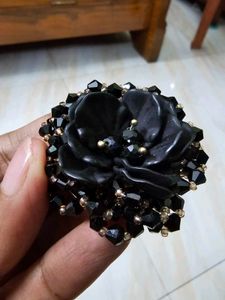 Black Floral Beaded Earrings