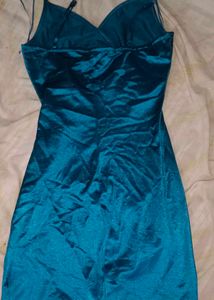 Teal Velvet Spaghetti Strap Dress