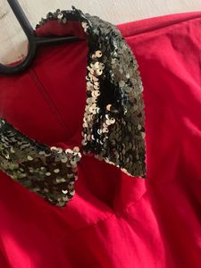 Red Sequined Collar Top