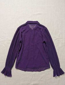 ZARA Deep Purple Pleated Ruffle Shirt
