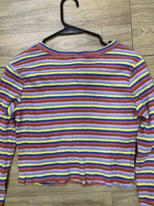 Colorful Striped Long Sleeve Crop Top
