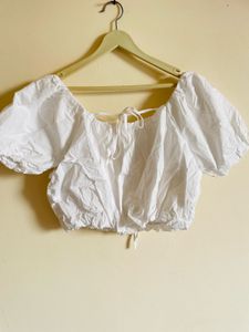White Puff Sleeve Crop Top