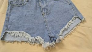 Light Wash Frayed Denim Shorts