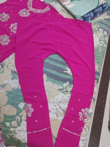 Hot Pink Embellished Kurta Pajami Suit