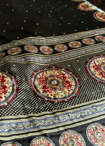 Black Mirror work Ajrakh Modal Saree with BP