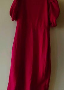 Vibrant Pink V-Neck Puff Sleeve Dress