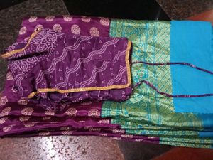 Elegant sky Blue &amp; Purple Saree