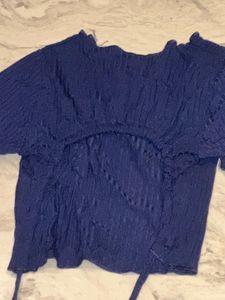Navy Ribbed Tie-Front Crop Top