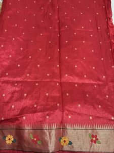 Vibrant Red Saree with Floral Border