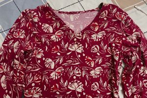 Red Floral Print bell shaped full sleeves  Kurta