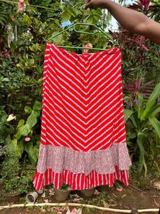 Bohemian Red &amp; White Striped Maxi Skirt