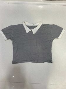 Grey Collared Crop Top