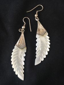 Feather mother of pearl carved Dangle Earrings