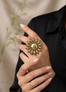 Big Gold Floral Cocktail Ring