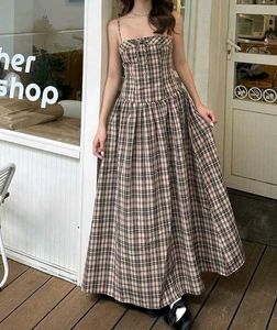 y2k Vintage Plaid Spaghetti Strap Dress