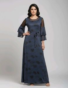Elegant Blue Floral Maxi Dress