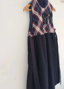 Charming Plaid &amp; Bow Sleeveless Dress for winter