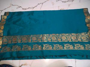 Teal Silk Saree with Gold Peacock Border
