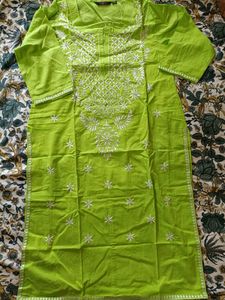 Bright Green Kurta with White Pants