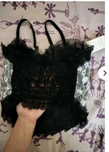 Black Lace Trim Smocked Cami Top