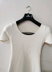 Cream Textured Fit &amp; Flare Dress