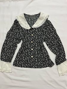 Big collar floral print Korean top
