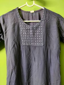 🔥Buy1get1🔥Grey Classic Cotton Kurta Top✅