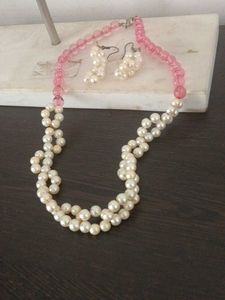 Pearl Necklace and Earrings Set